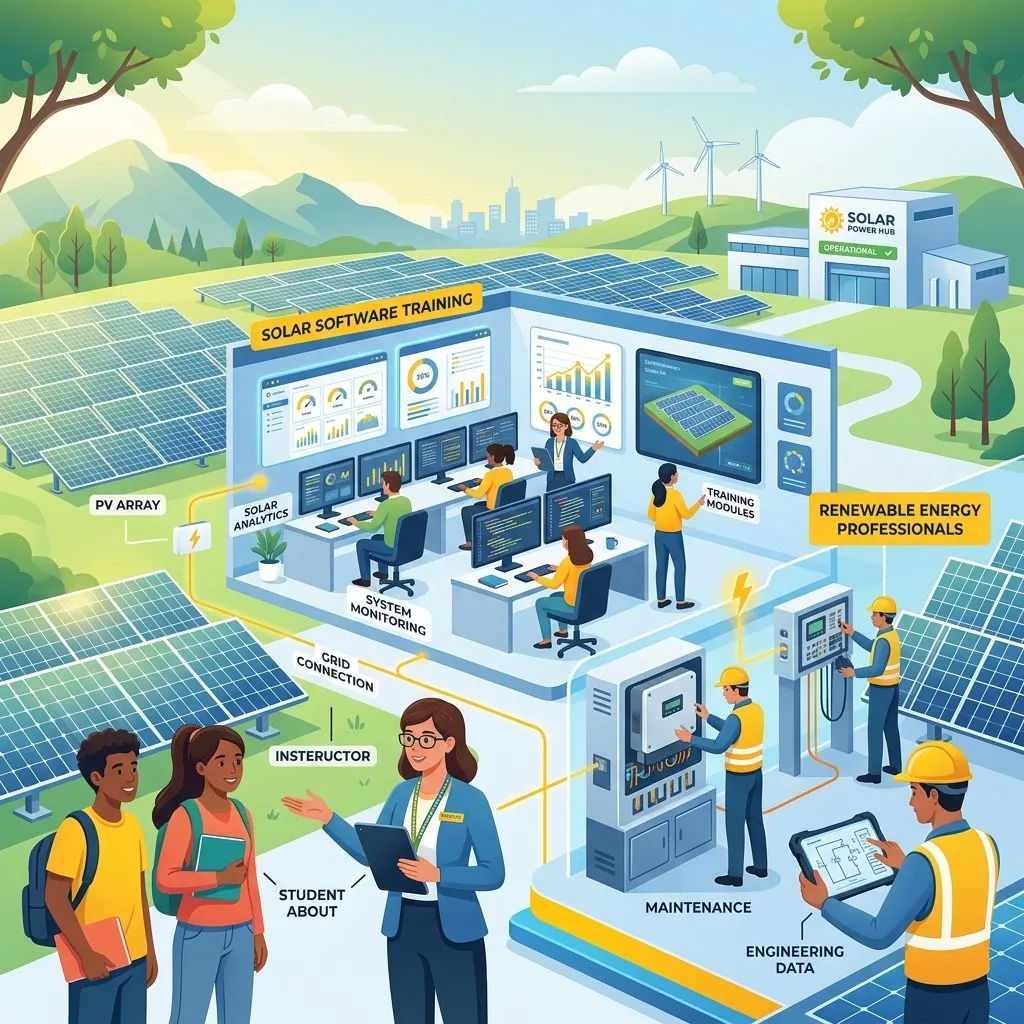 Students learning at a solar power plant